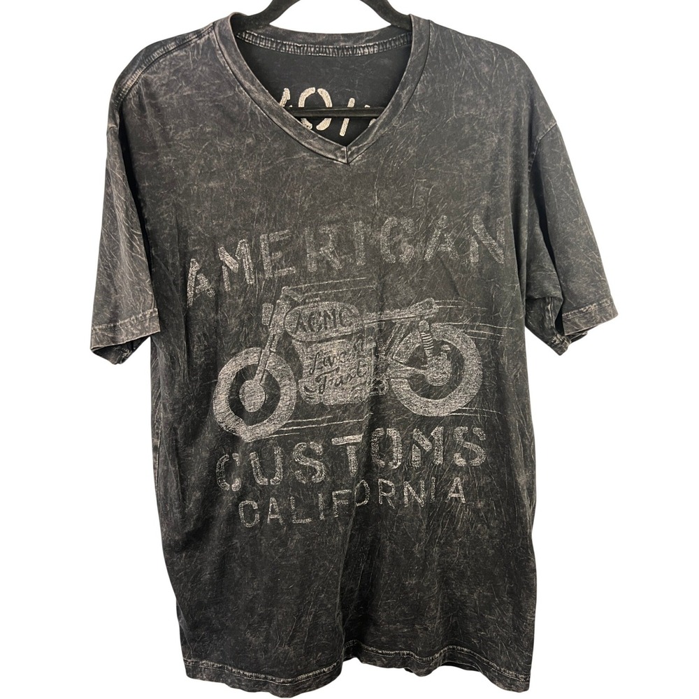 Affliction‎ American Customs California Y2K Black Acid-Wash Graphic T-shirt SZL